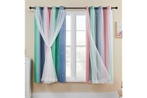 ‎XIDI XiDi Verdunkelungsvorhänge mit Netz 137 cm Drop Hollow Out Star Pattern Mix Weiß Voile Vorhänge mit kurzen Ösen Transparent für Kinder Teenager Schlafzimmer