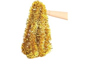 LOKIPA Gold Christmas Tinsel Garland,10M Xmas Metallic Chunky Tinsel Garland for Christmas Tree Decorations Supplies