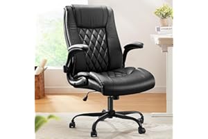 Marsail Executive Office Chair with Flip-up Armrests,PU Leather Ergonomic Office Chair with Tilt Function Height-Adjustable Swivel Rolling for Home Office Working