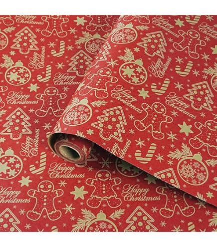 VEYLIN Christmas Wrapping Paper - Kraft Paper - 5 X 3M Xmas Wrapping Paper Rolls For Gifts Boxes Festival Winter Decorations - 43.2 Wide