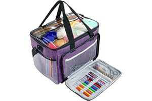 LEMESO Borsa a Maglia per Maglieria Lana Porta Lavoro Unicetto Custodia Filati Trasporto Conservazione Materiali per Cucito Inverno Sacco Organizer Tasche Scomparti Accessori Cuciture con Manico