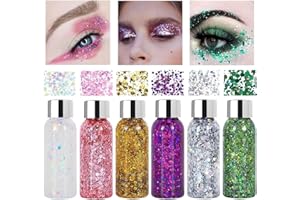 LVOZIZE 6 Bottiglia Glitter Body Gel, Brillantini Corpo, Glitter Corpo, Glitter Viso, Brillantini per Capelli/Unghie/Occhi/Labbra/Corpo, Glitter Make Up (35ml per Bottiglia)