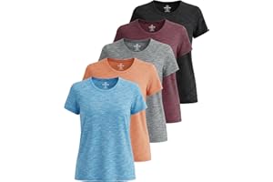 Real Essentials Lot de 5 t-Shirts athlétiques à Manches Courtes et col Rond pour Femme Dry Fit Tech Stretch