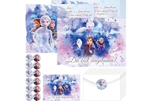 Zoriwn 12 x Einladungskarten Kindergeburtstag Mädchen für Frozen Einladungskarten Geburtstag Deutsche Mit EiskOnigin Cartoon-Bilder Elsa Partyeinladungen für Kindergeburtstage