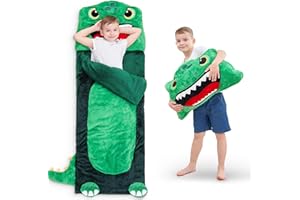 IPLAY, ILEARN Kids Dinosaur Sleeping Bag, Toddler Boy Dino Nap Mat, Plush Animal Slumber Bag 2 In 1 Pillow Daycare Preschool Kindergarten Birthday Gift Travel Sleepover 3 4 5 6 7 8 10 12 Yr Child Teen