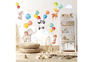 TOARTI 47 Pezzi Adesivi da Parete per Camera Bambini,Animale Adesivi Murali,Palloncino Sticker Murali per Camera da Letto,Stella Colore Chiaro Panda Decalcomanie per Cameretta Aula Soggiorno