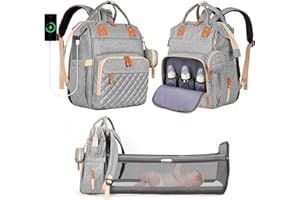 Leogreen Wickeltasche Rucksack, Große Baby Wickelrucksack, mit bettfunktion, USB-Ladeanschluss, Kinderwagengurte, Schnullerhalter, Wasserabweisend, für Mama und Papa
