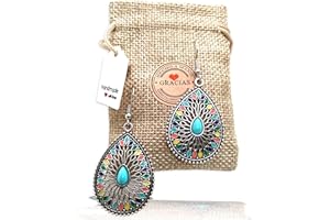 WORLD GOBLINS Pendientes Bohemios Hippie Llamativos, Boho Vintage. Pendiente Largo para Mujer Ideal para Regalar. Mandala Ethno 2024. Elegantes y Ligeros. Regalo Original (Gota Turquesa)
