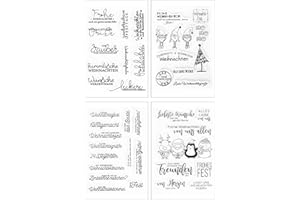 ‎FOLANVOFF Silikonstempel Weihnachten Deutsch, 4 Blätter Weihnachtsstempel Clear Stamp Weihnachten, Silikonstempel Winter, Frohe Weihnachten Stempel Set für DIY Bullet Journal Scrapbooking Fotoalbum