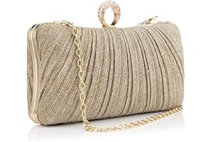 Gelory Clutch Bags for Women: Small Evening Bag Glitter Clutch Purse With Detachable Chain for Wedding Bridal Prom Cocktail Party Ladies Evening Handbag - Gold