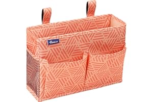 Surblue Bedside Caddy Hanging Bed Organizer Storage Bag Pocket for Bunk and Hospital Beds Small-Orangeplaid