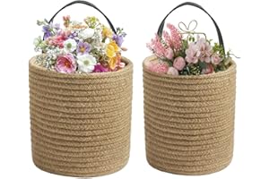 DYUEE Jute Hanging Basket Wall with Handle, Flower Plants Basket Set, Woven Wall Decor for Home Garden Set of 2 (one Large, one Small)