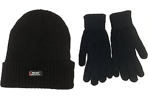 ROCKJOCK - HANDY Black 'Rockjock' Thermal Thinsulate Winter Hat (Style: Chunky Rib Knit with Rockjock R40 Lining) and 'Handy' Thermal Gloves Set