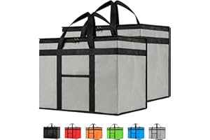 NZ home Insulated Cooler Bag and Food Warmer (XL Plus, 2 Pack) for Food Delivery & Grocery Shopping with Zippered Top, Gray