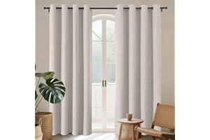 ‎JOYDECO Joydeco 100% Blickdichte Vorhänge mit Ösen Gardinen Leinenoptik 2 Stück, Verdunkelungsvorhang, Thermovorhang Hitzeschutz für Schlafzimmer Wohnzimmer, Grauweiß, B140xH245cm