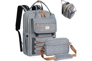 Tonyeee Separable Baby Changing Bag Backpack with Changing Mat & Stroller Straps,Large Nappy Changing Bags,Waterproof Travel Back Pack for Mom and Dad,Grey