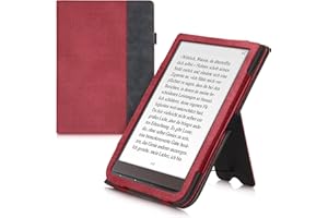 kwmobile Pokrowiec kompatybilny z Pocketbook InkPad 3/3 Pro/Color/Vivlio InkPad 3, etui ze sztucznej skóry/zamszu ze stojakiem - czerwony/ciemnoszary