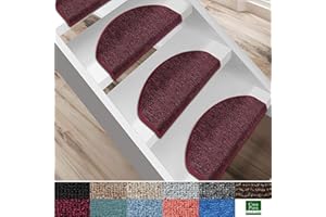 casa pura Stair Carpet Pads - Stair Treads | Adhesive Pads for Home & Office | Polypropylene Stair Mats | London | 15 Piece Set - Semi-Circular (65 x 25 cm) - Burgundy Red