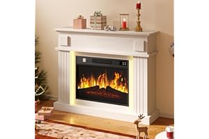 DWVO Electric Fireplace Suite 39" and Realistic Flame Effect Fire, Electric Fire and Surround Reach up to 30㎡ Space, White Electric Fire with Programmable Timer and LED Light Strip, 100x26x80.5CM