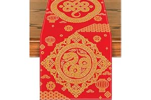Ewlpi Chinese New Year 2025 Red Table Runner - 188*33cm, Year of the Snake, Polyester, Solid, Classic