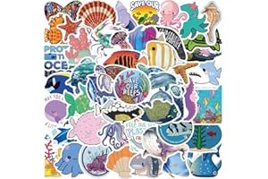 BIMANI Lot de 50 autocollants Ocean Marine Life - Animaux mignons - Pour bouteilles d'eau, ordinateur portable, téléphone, vinyle imperméable - Pour adolescents et filles