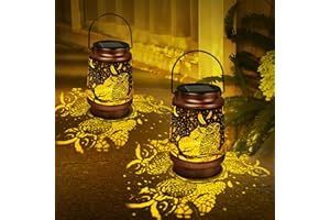 Joellfuner Linterna Solar Exterior Jardín, Farol Solar para Exteriores con Motivos de Búhos Recortados, Linterna Jardin al Agua, Lampara Vintage para Patio Terraza Césped Camping, 2 Piezas