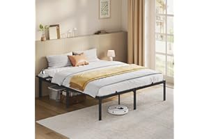 VASAGLE Struttura Letto Matrimoniale, Telaio Letto in Metallo con Ripiani Portaoggetti, per Materassi da 160 x 200 cm, Montaggio Facile, Nero Inchiostro RMB095B01