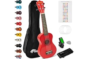 Tiger Kit de Ukelele Soprano, Principiantes Paquetes, Rojo