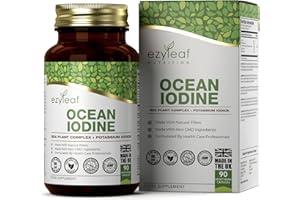 ‎EZYLEAF NUTRITION Ezyleaf Jod Tabletten 450mcg | 90 Jodtabletten mit Seemoos und Blasentang, Kelp Kapseln mit Kaliumjodid | Vegane Iod Tabletten | Gentechnik- und allergenfrei | ISO-zertifiziert, hergestellt in GB
