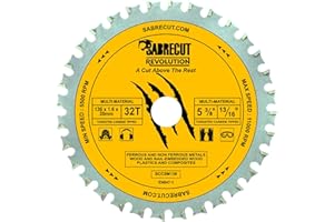 1 x SabreCut SCCSM136_32 136 mm 32T x 20 mm otwór 16 mm wielomateriałowy metalowy drewniany plastikowy brzeszczot do piły tarczowej kompatybilny z Bosch Dewalt Makita Milwaukee i wieloma innymi