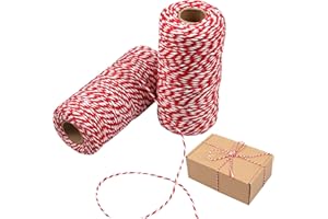 yeestone Christmas String, 200m ECO Friendly Red and White 2mm Cotton Wrapping Twine, Durable Butchers String for Gift Meat Crafts Garden (2 Rolls)
