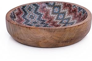 THE GREAT INDIAN BAZAAR Handmade 15 x 3.5 cms Decorative Mango Wood Snack Serving Bowl For Dry Fruits Chips Coffee Table Countertop Display Key Bowl Tableware Kitchen Living Room Home Decor Accents Dinnerware