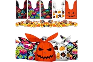 Tacilin 100 pcs Sacs de Bonbons d'Halloween, Sacs Cadeaux Friandises de Halloween 13.8 x 23 cm, Halloween Sac de Oreilles de Lapin Forme, Fête d'Halloween, Sacs d'Halloween Trick or Treat