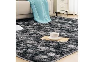 Vamcheer Fluffy Shaggy Area Rug - Soft Large Rug Living Room Bedroom Carpet, Anti Slip Non-Shedding Washable Thick Pile Tie-Dye Rug for Bed Living Room Decor, Dark Grey, 160 * 230CM