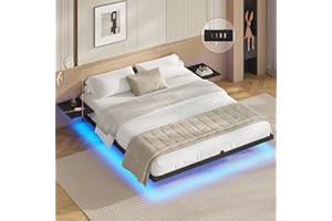 ‎AOGLLATI AOGLLATI Bettgestell 180x200 Bett 180x200 aus Metall mit LED Beleuchtung und Ladestation Schwebender Bettrahmen mit Aufbewahrungsregalen Metallbett mit Lattenrost Doppelbett Schwarz (Ohne Matratze)