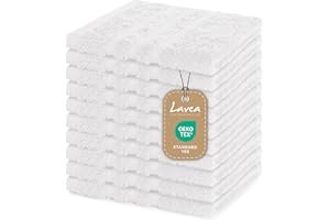 Lavea® 10 Lavette Bagno 30x30 cm in Spugna di Cotone 100% Morbidi e Assorbenti, per Casa Hotel Spa – Ideali anche come Asciugamani Bagno Viso e Bidet – Bianco