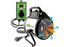 BioGreen Elektro-Gewächshausheizung Palma mit digitalem Thermostat | IPX4 spritzwassergeschützt, energiesparend | 163 m³/h Luftumwälzung | 2000 Watt