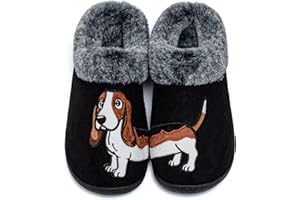 GURGER Zimowe kapcie męskie i damskie z haftem dla psów, ciepłe futrzane antypoślizgowe kapcie domowe