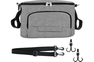 Vylyciy Borsa per Passeggino Universale, Multifunzione Borsa Organizer Passeggino Impermeabile, con Tracolla, Borsa Cambio Neonato per Biberon, Pannolini, Giocattoli, Snack(Grigio)