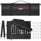 AKOZLIN Chef Knife Bag, Black, 10 Slits | Grown Sail Fabric,1 Large Zipper Pocket, Adjustable Belt,30 Knife Protection Caps,P