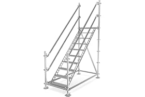 Scafom-rux Feuerverzinkte Bautreppe - [10 Stufen inkl. Geländer & Bausatz] Außentreppe - 2 Meter Höhe, 80 cm breit, Treppe außen - Stahltreppen für Gerüst & Garten - Aussentreppen Stahl