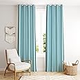 Decoholic Faux Texture Pro Solid Durable Heavy Polyester Fabric Insulated Grommet Curtains/Drapes for Bedroom/Living Room Long Door - 9 feet - 2 Panels, Sky Blue