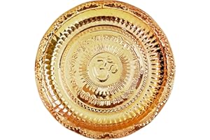 Home Genie 14.5 cm Copper Pooja Thali with Om Engraving | Traditional Prayer Plate for Temple, Decor, Festive Use, Gifting | Handmade Round Puja Thali with Sanskrit Design