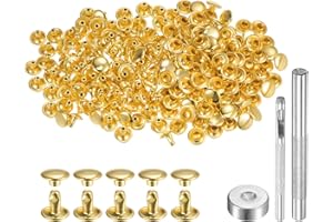 QUARKZMAN 100 Stück 6 x 8mm Leder Nieten, Runde Doppelkappe Tubular Metall Hohlnieten mit Werkzeugen, Zubehör Rücknieten für Lochzange Gürtel Dekoration Kleidung DIY Handwerk (Gold)