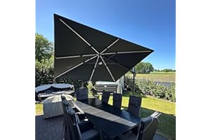 PURPLE LEAF Parasol Déporté Pivotant et Lumineux 3 x 3 m Carré avec Base Lestée, Parasol de Jardin Extérieur avec Tournez 60° des Deux Côtés et Rotation à 360°, Toile UPF 50+, Gris