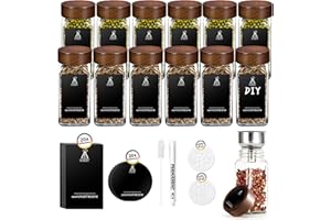 SAEIV Elegante Acacia Botes Especias, (12 x 120 ml) Botes Especias Cristal, Almacenaje Cocina, Cuadrado Frascos Especiarias Juego Utilitario Con Etiqueta