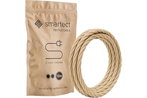 smartect Cable Textil Trenzado en Color Marrón Claro, Cable Electrico 2 Hilos de 10 Metros (2 x 0,75 mm²) Cuerda para Lampara con Revestimiento Textil para su Proyecto DIY