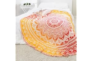 popular Handicrafts Round Roundie yoga Mat Indian mandala Round Roundie Beach throw Tapestry hippy boho gypsy Cotton Table cover Beach Towel Throw, Round yoga Mat 152,4 cm, Cotone, Red fire, 70 Inches