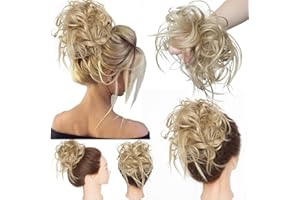 MY-LADY Postiche Chignon Cheveux Naturel Chignon Bouclé Chouchous Extensions de Cheveux Scrunchies Ondulés Tousled Updo Bun Extension Blonde cendrée