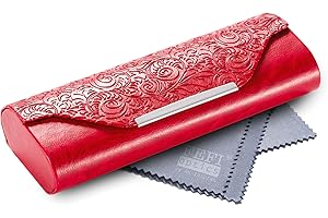 FEFI Brillenetui Hardcase - Edles Design in Relief-Leder-Optik mit Chrom-Applikation, robust und langlebig, inkl. hochwertigem Mikrofasertuch